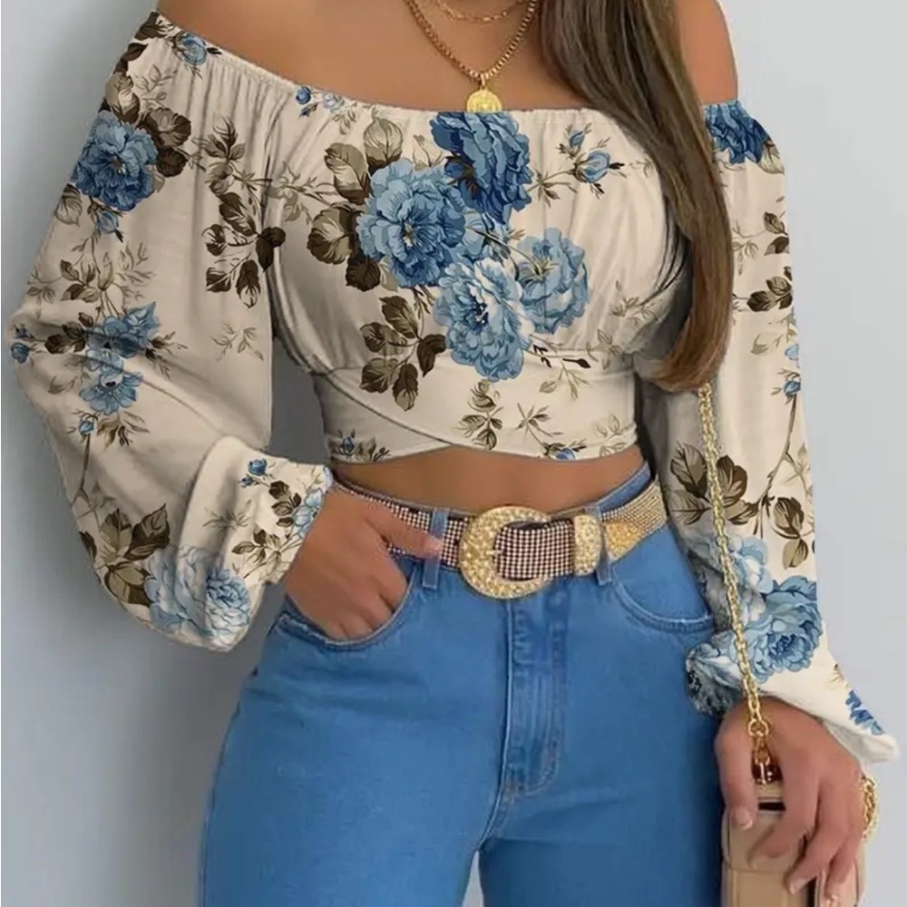 Brand new  crop top with flowers ties in back